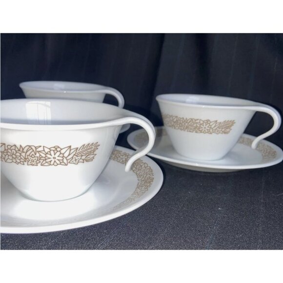 3 Vintage Corelle Woodland Brown cup & saucer sets hook handle Corning 6 pcs EUC - Picture 4 of 8